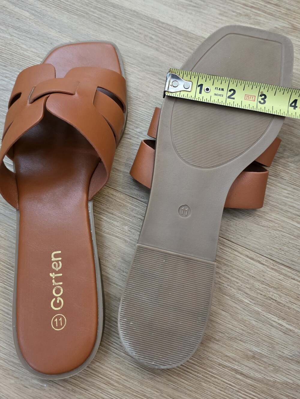 Gorfen Women's Tan Leather Slide Sandals - Classic Square Open-Toe Slip-On - Picture 8 of 8